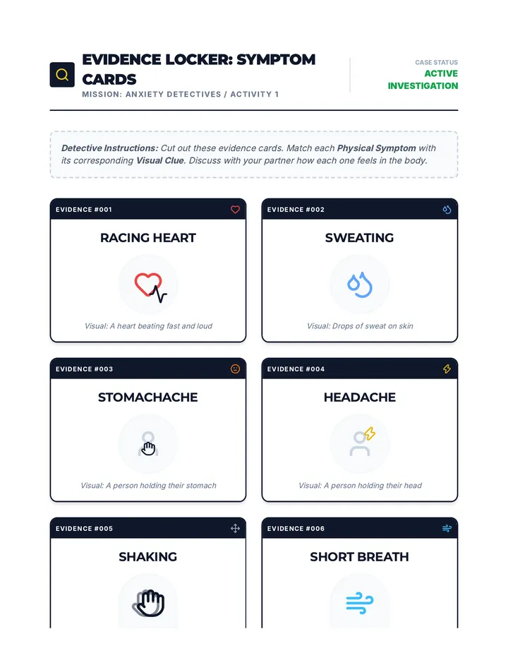 Anxiety Symptom Cards with Visuals