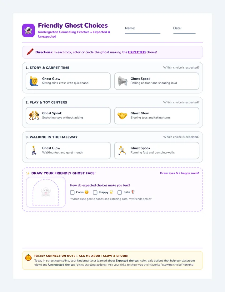 Friendly Ghost Choices Worksheet