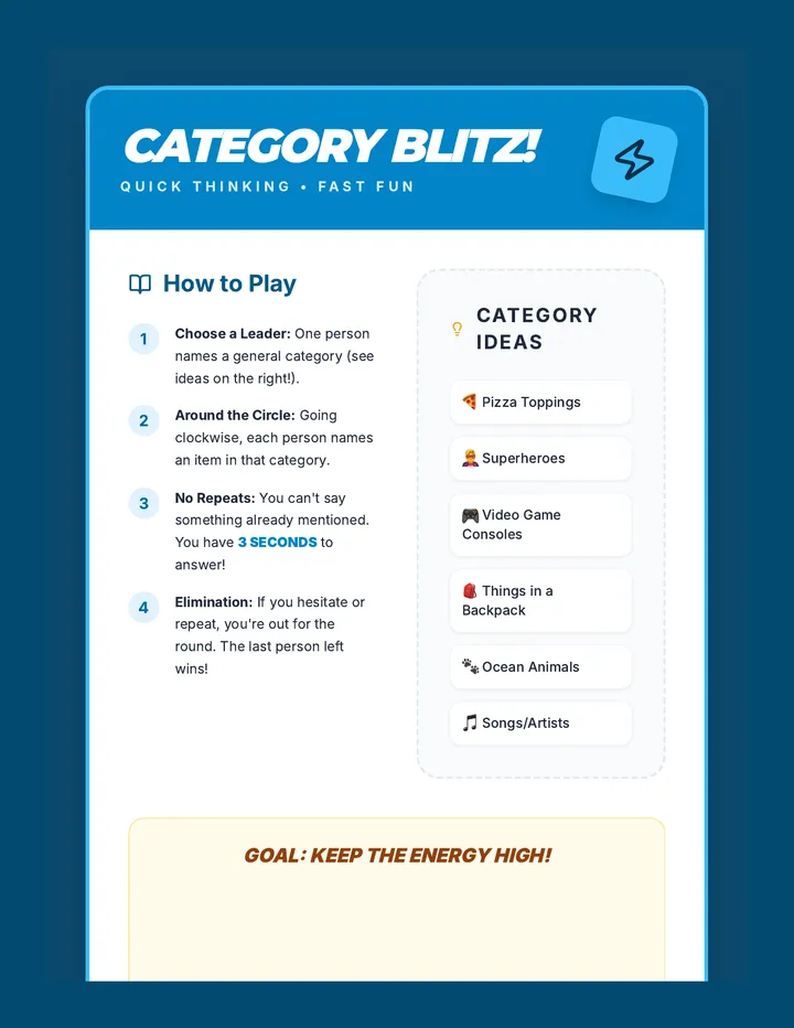 Category Blitz Game Instructions