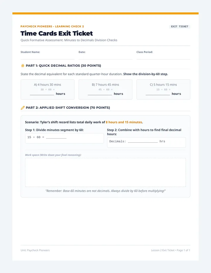 Time Cards Exit Ticket