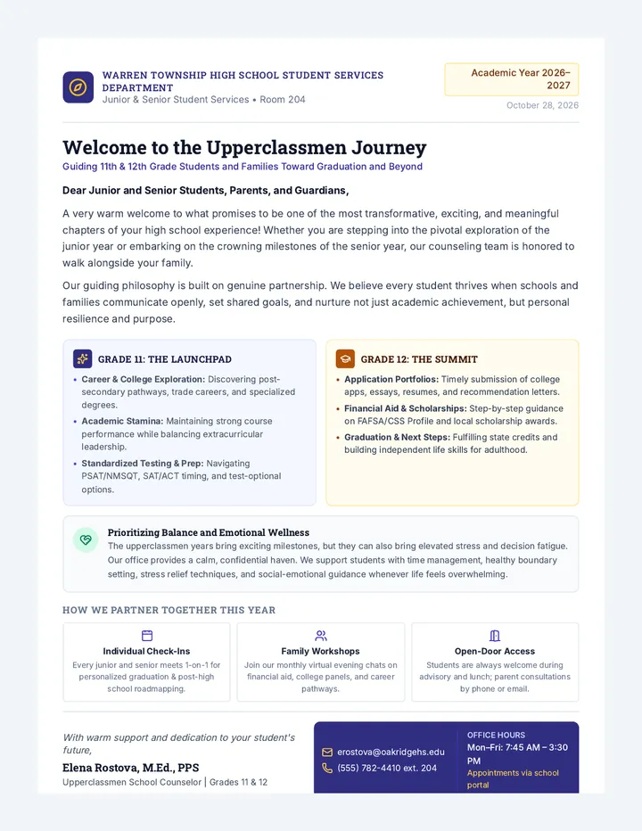Pathways Counselor Welcome Letter