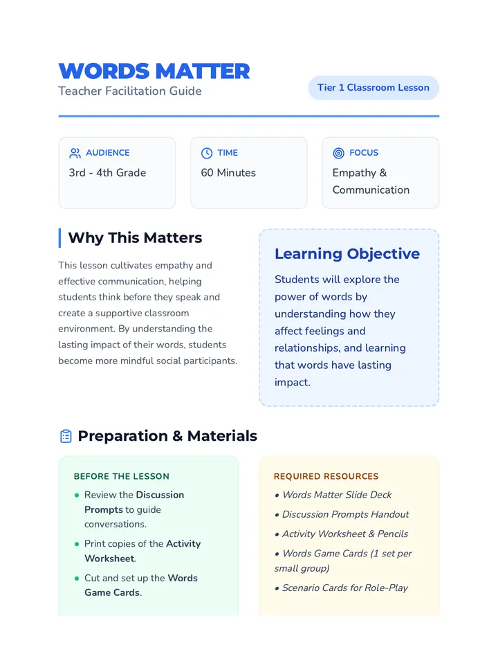Words Matter Lesson Plan