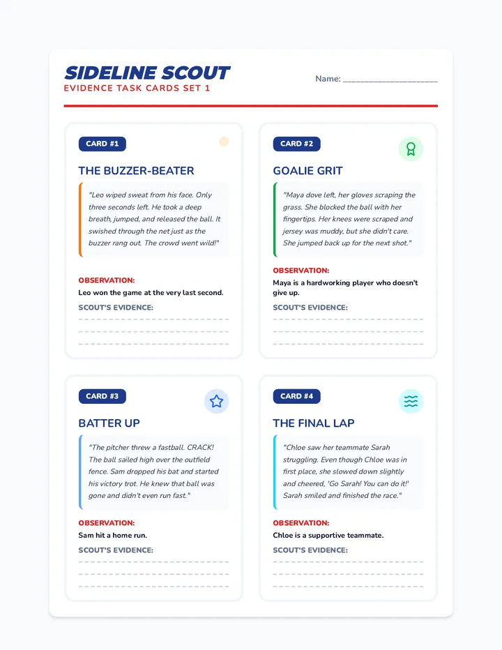 Sideline Scout Cards Worksheet