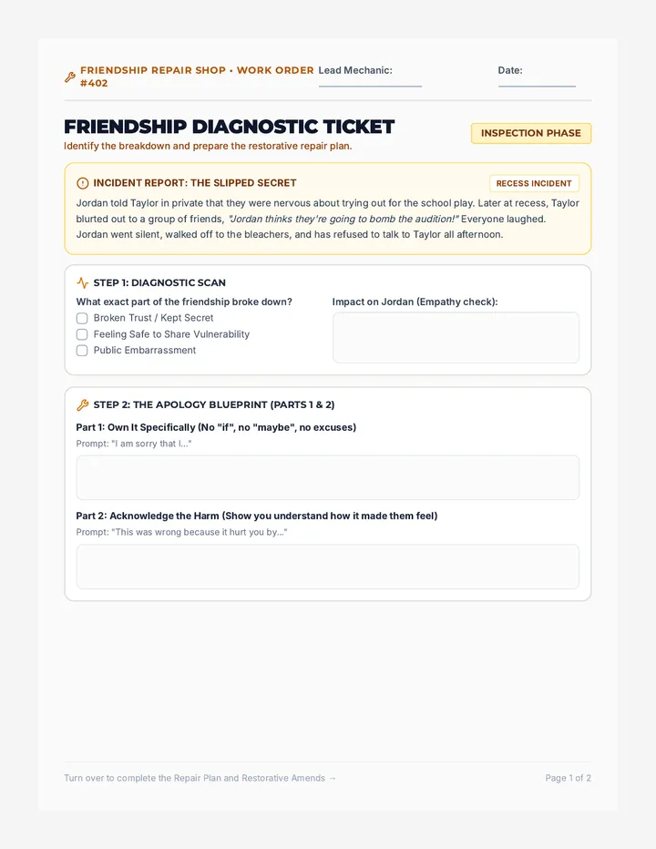 Friendship Fixer Work Order