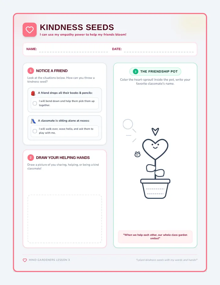 Kindness Seeds Worksheet