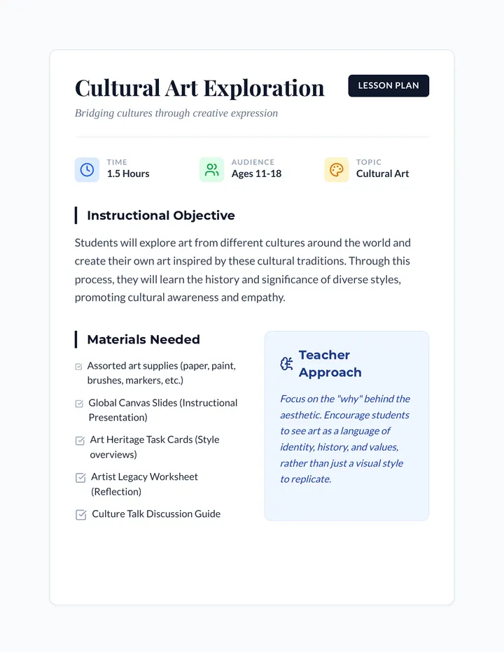 Cultural Art Lesson Plan
