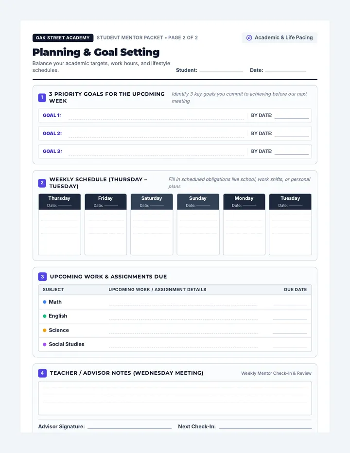 Weekly Blueprint Worksheet