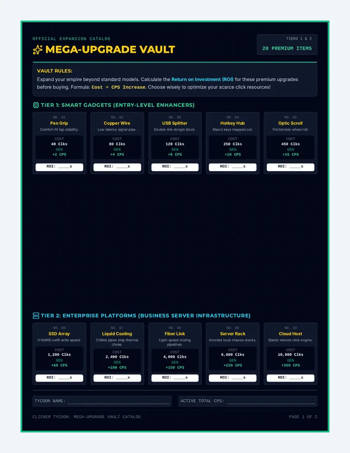 Clicker Tycoon Upgrade Catalog