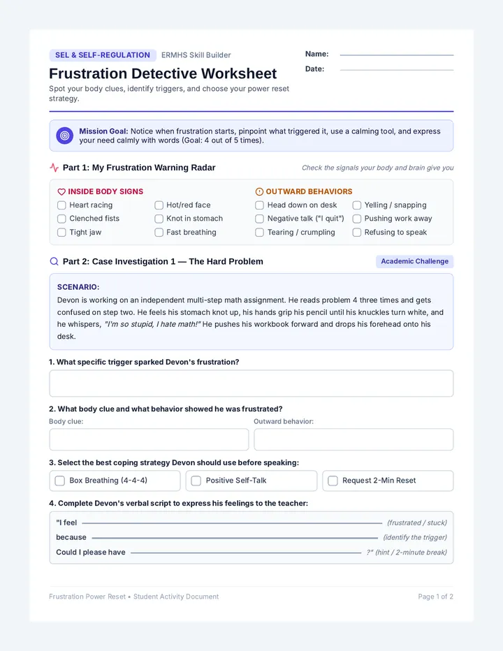 Frustration Detective Worksheet