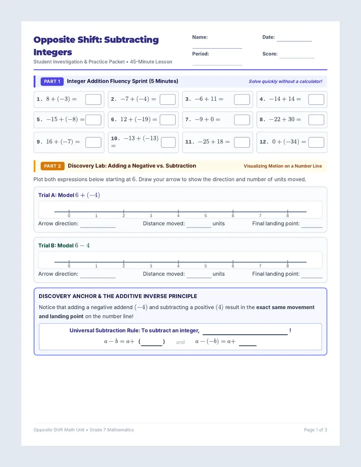 Opposite Shift Student Packet