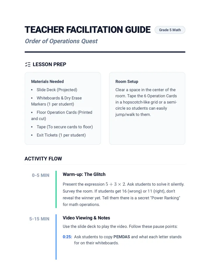 Teacher Facilitation Guide PEMDAS Quest