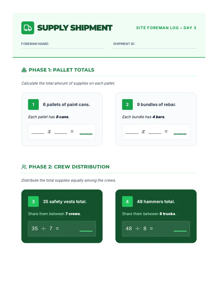 Supply Shipment Worksheet