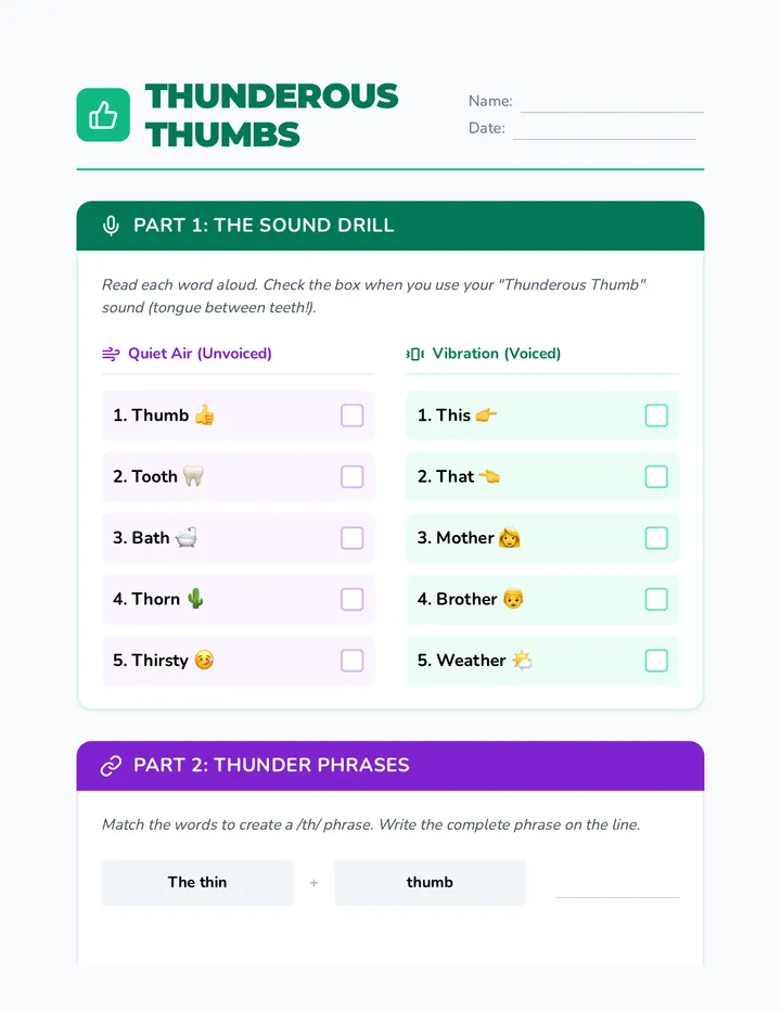 Thunderous Thumbs Worksheet