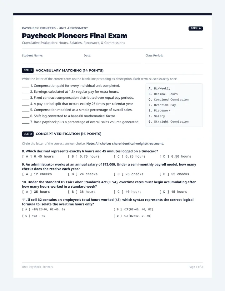 Paycheck Pioneers Exam