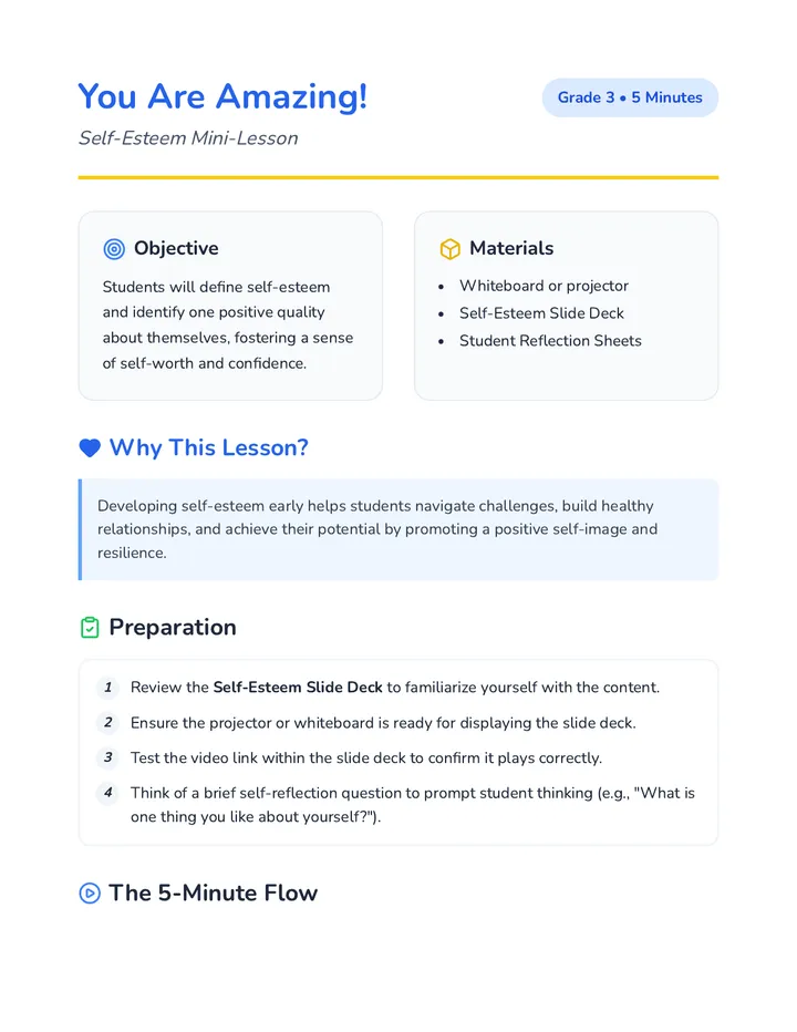 You Are Amazing Lesson Plan