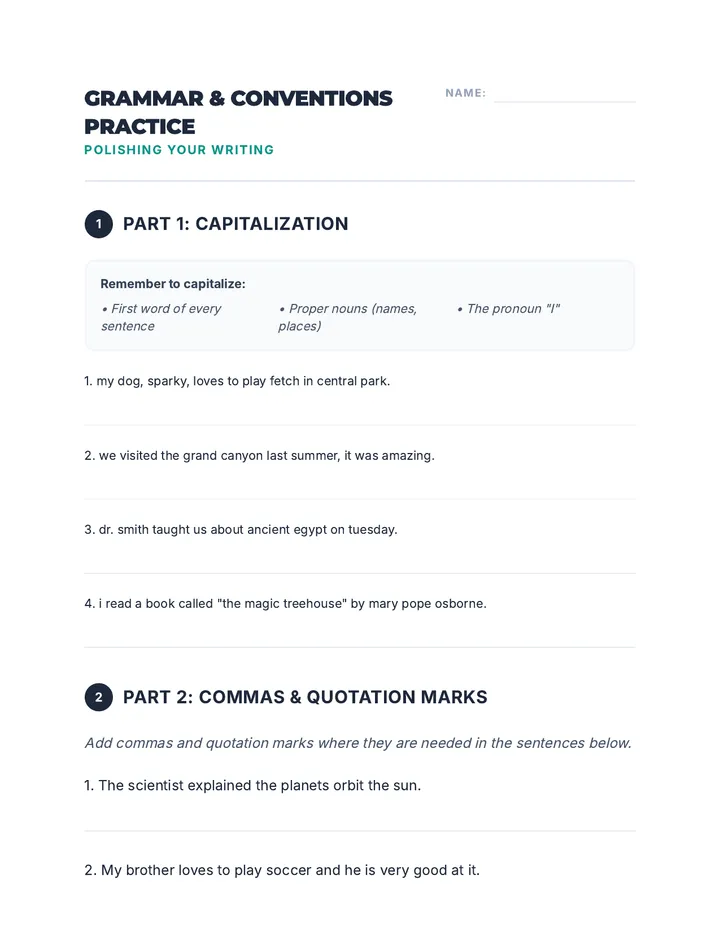 Grammar & Conventions Practice Worksheet