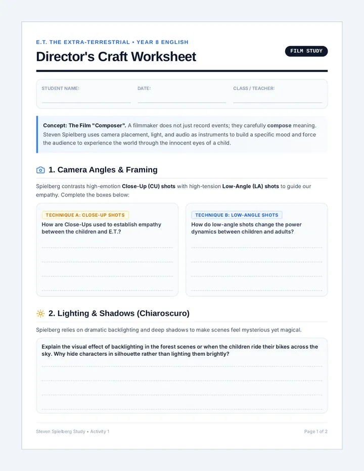 Cinematic Techniques Worksheet