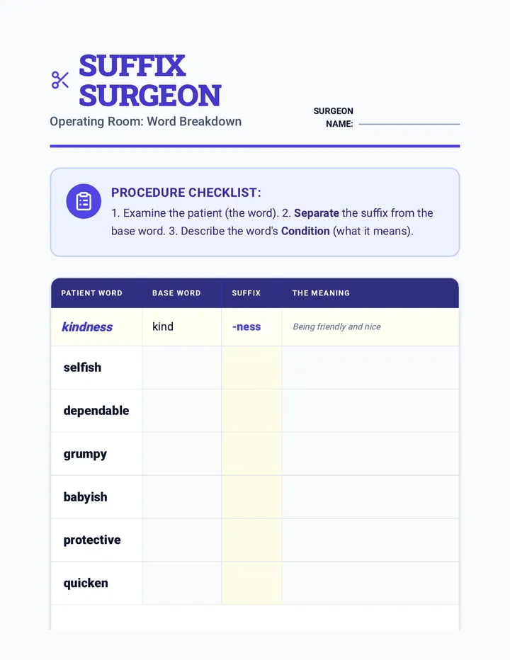 Suffix Surgeon Worksheet Expanded