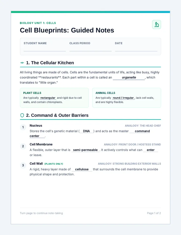 Cell Blueprints Guided Notes