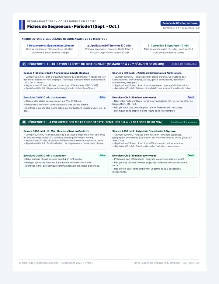 Vocabulaire Période 1 Séquences Guide