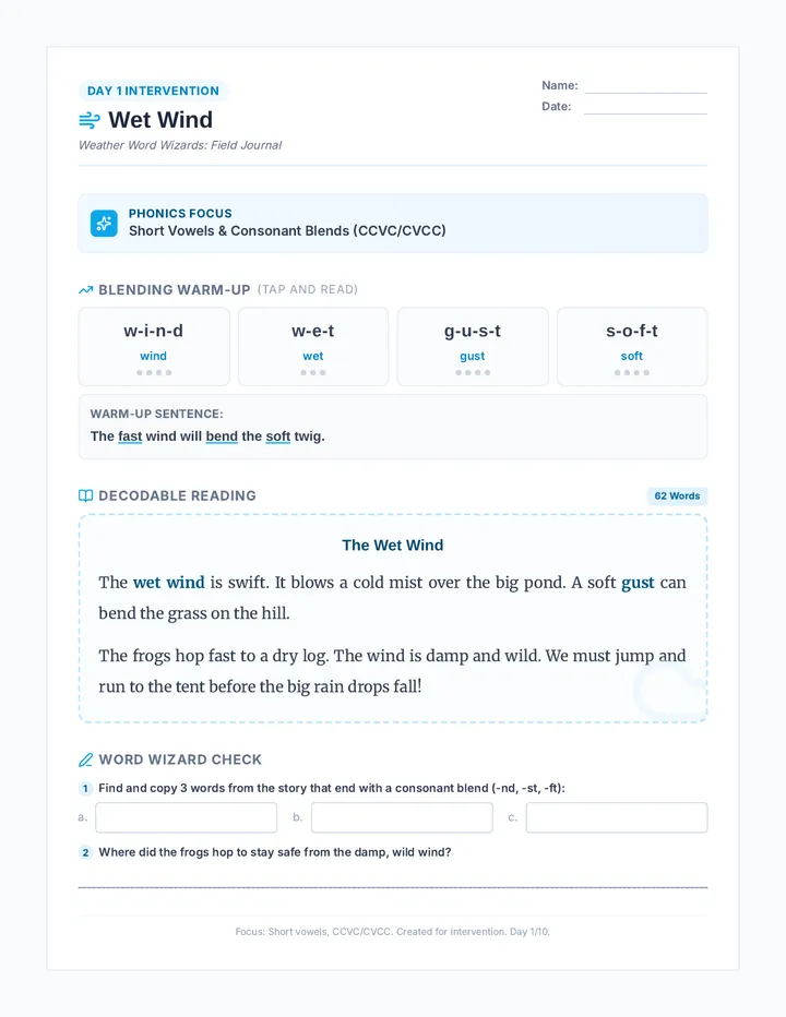 Wet Wind Worksheet
