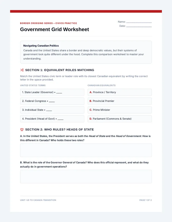 Government Grid Worksheet