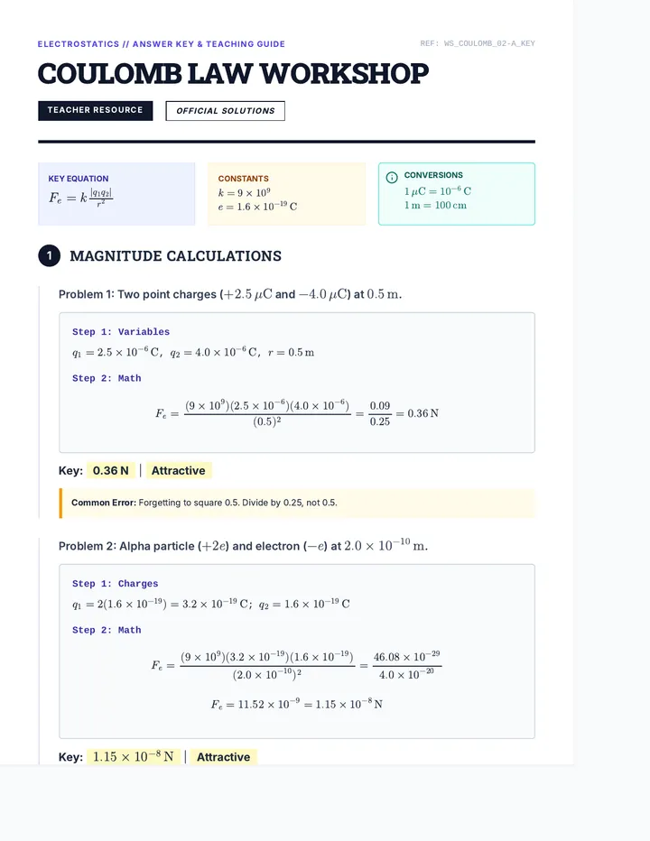 Coulomb Law Answer Key Document