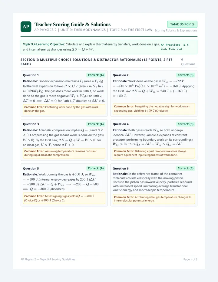 Thermodynamics Scoring Guide