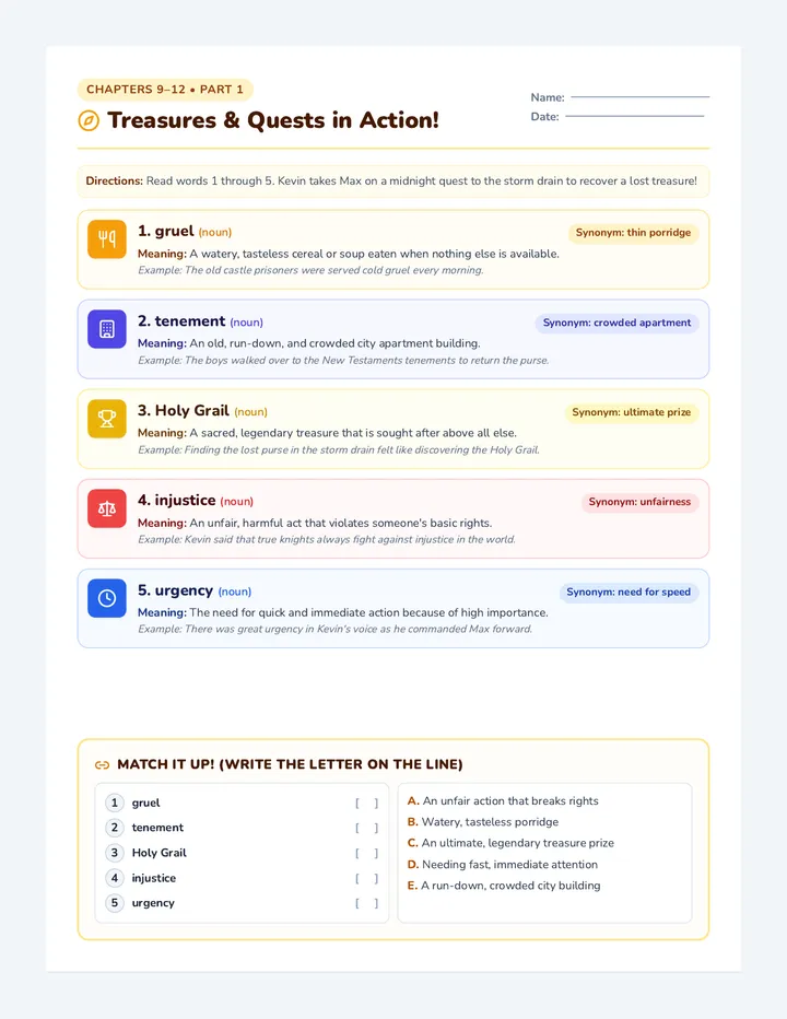 Treasures and Quests Worksheet