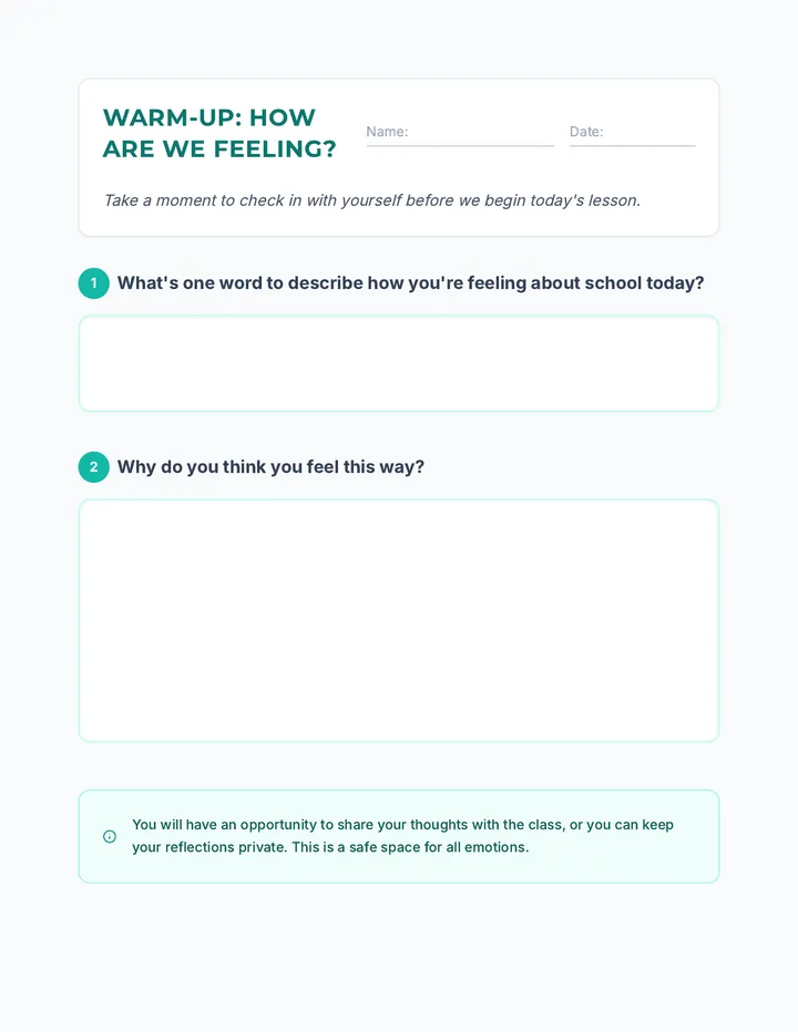Anxiety Warm-Up Worksheet