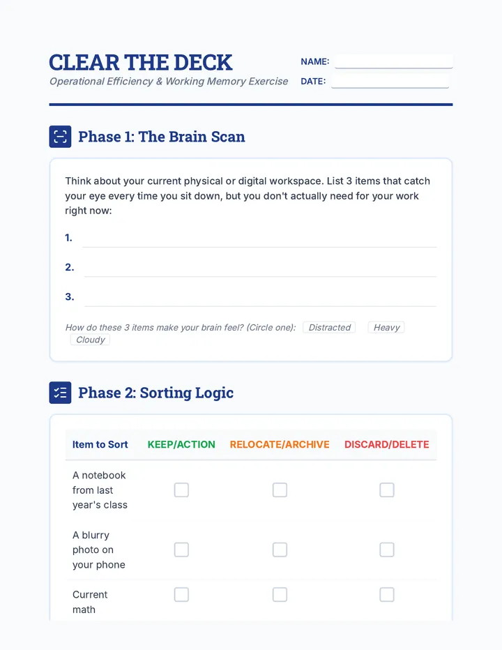 Clear the Deck Worksheet