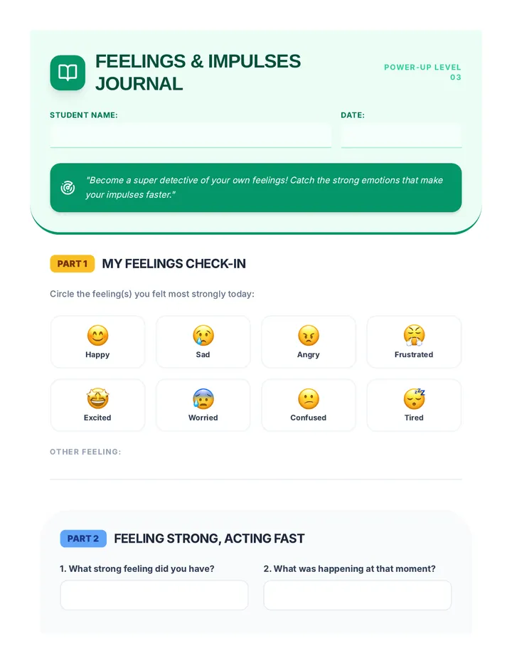 Feelings and Impulses Journal Worksheet
