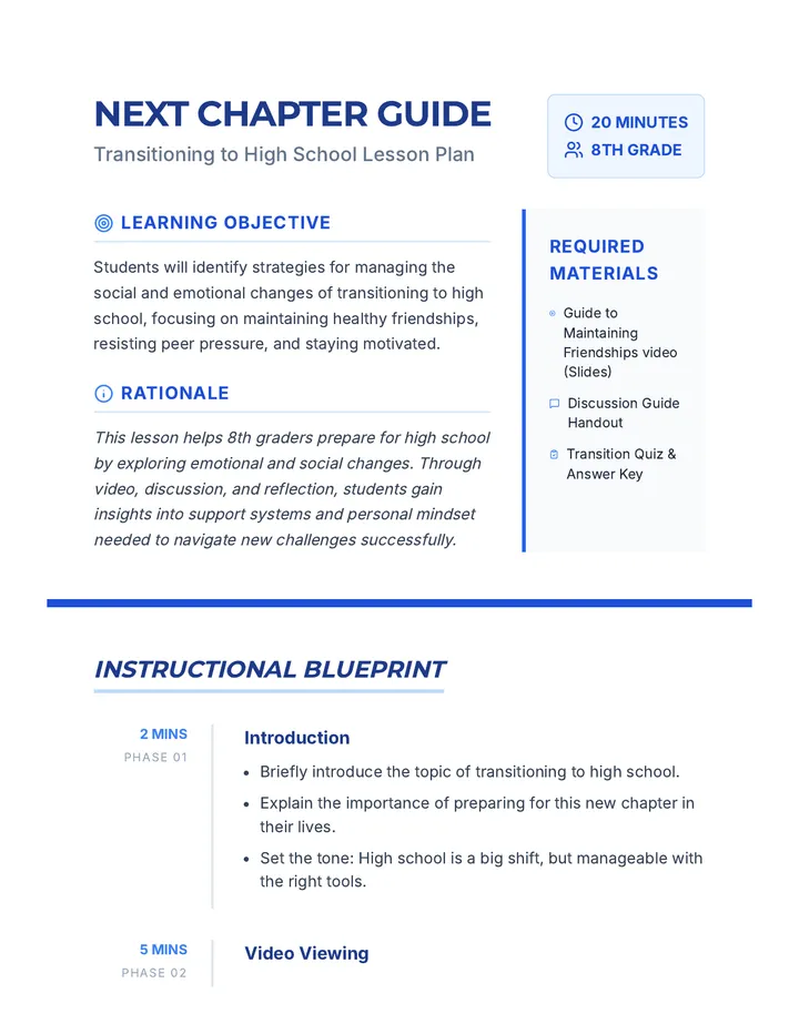 Transitioning to High School Lesson Plan