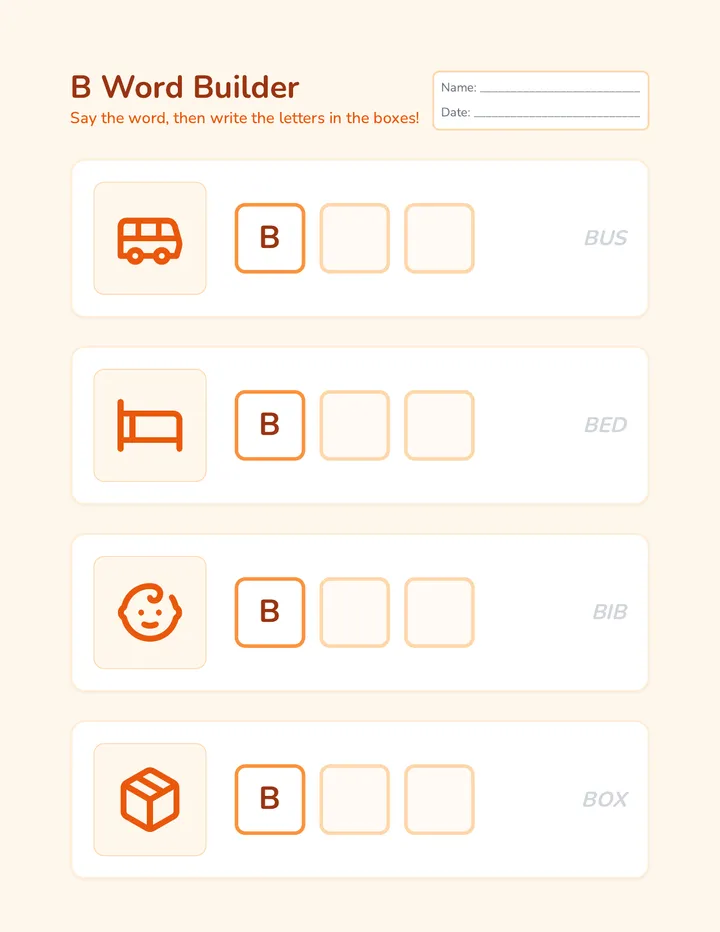 B Word Spelling Worksheet