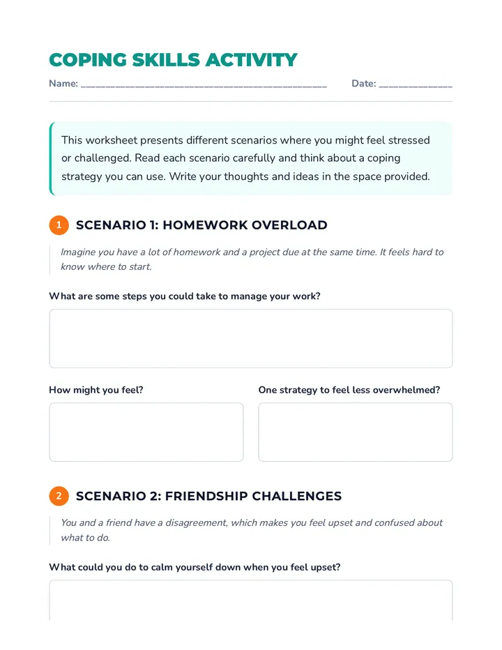 Coping Skills Activity Worksheet