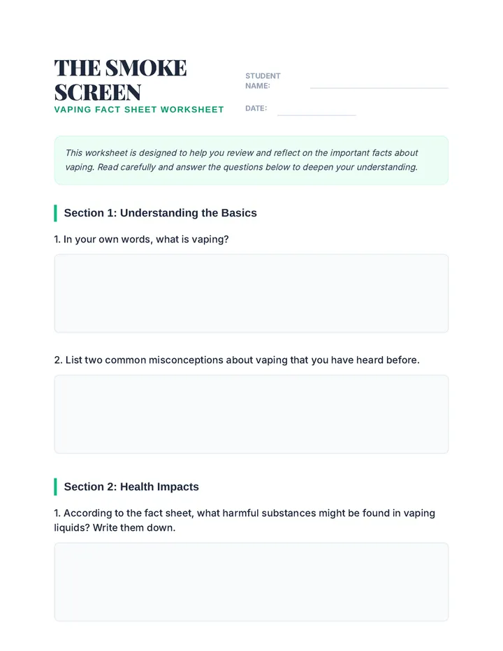 Smoke Screen Student Worksheet