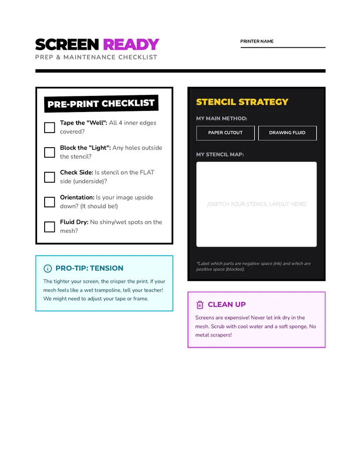 Screen Prep Checklist Handout