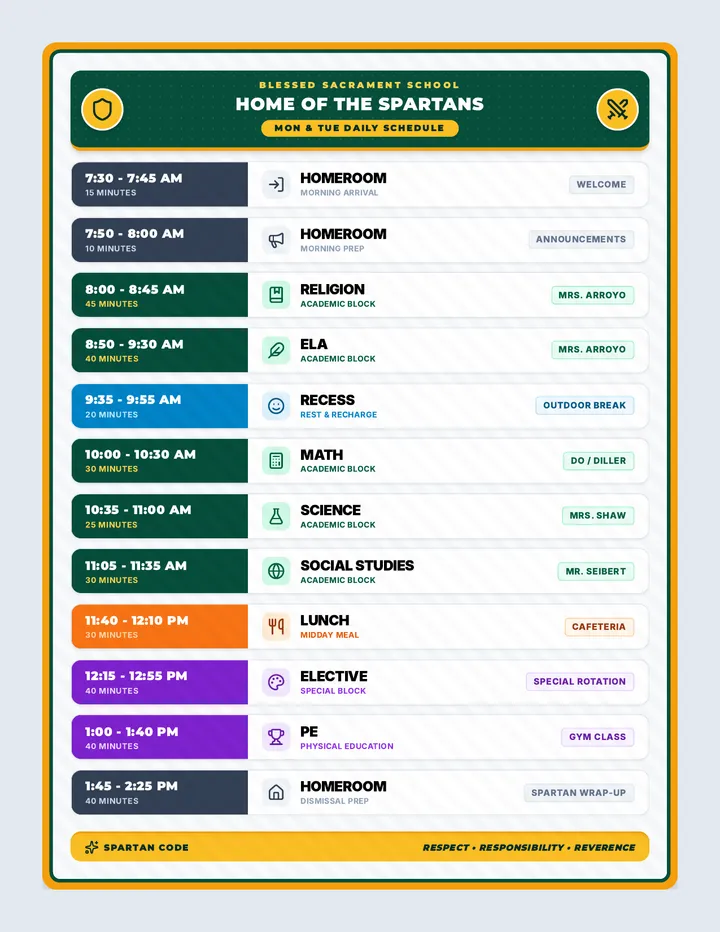Monday Schedule Wall Poster