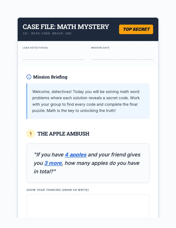 Code-Breaking Word Problems Activity
