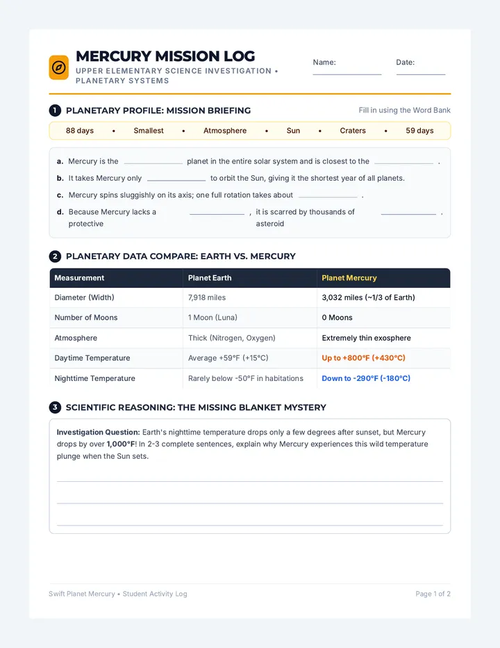 Mercury Explorer Worksheet