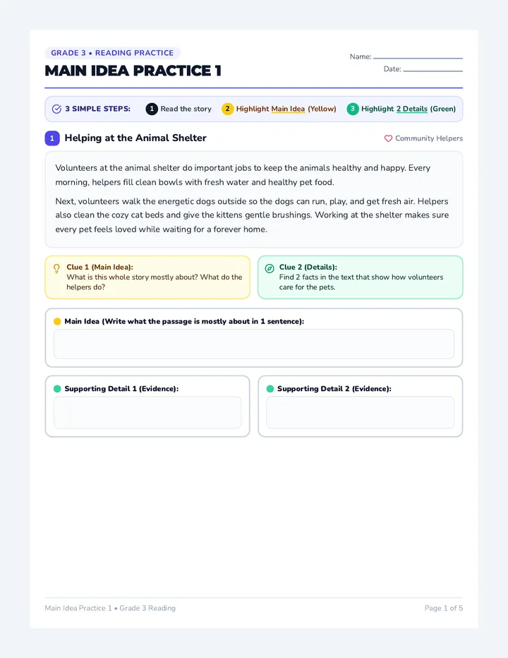 Main Idea Practice 1 Worksheet