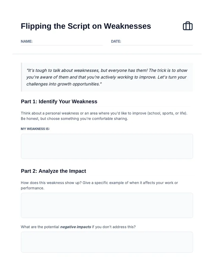 Weaknesses Reframe Worksheet