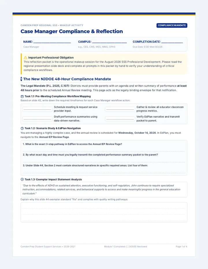 Case Manager PD Reflection Packet
