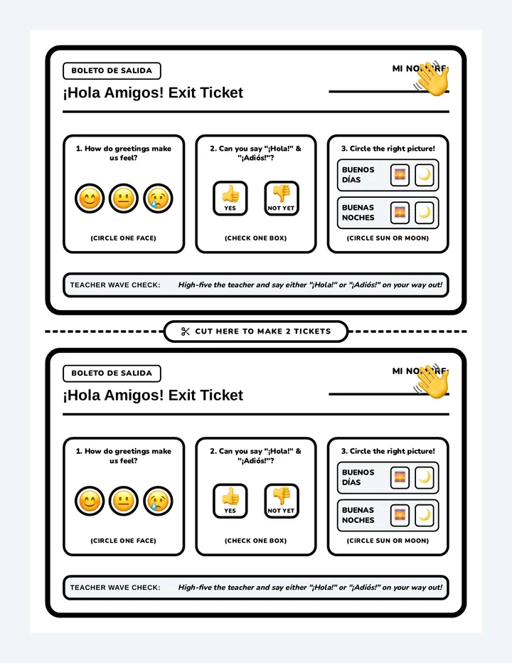 Hola Amigos Exit Ticket