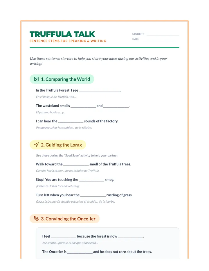 Truffula Talk Worksheet
