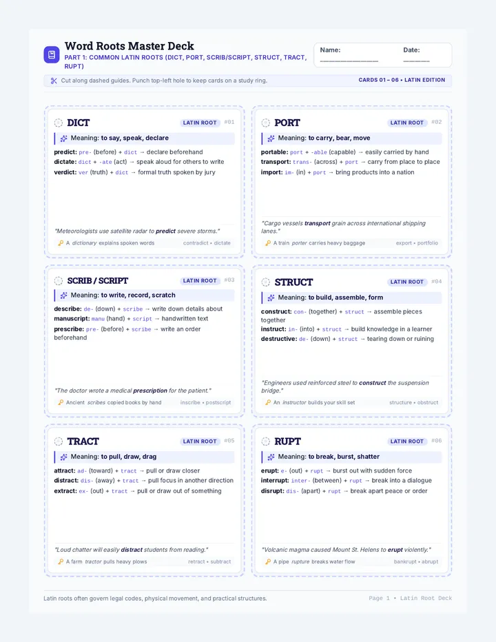 Root Power Vocabulary Cards
