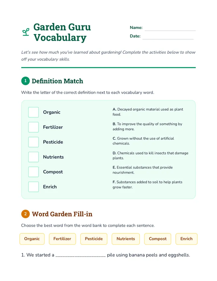 Garden Guru Worksheet