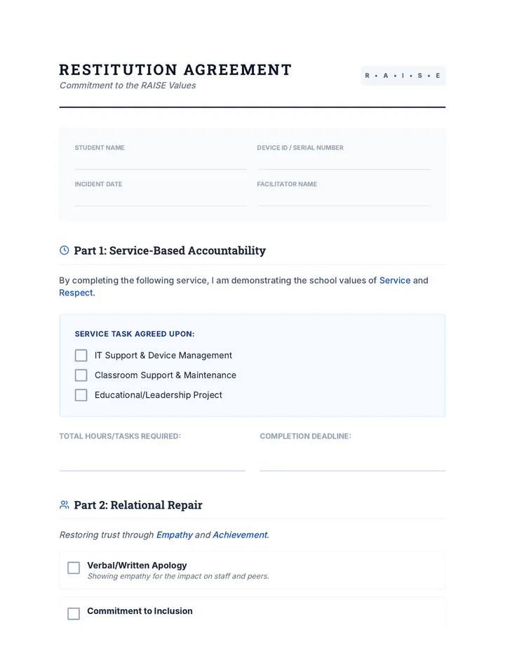 Restitution Agreement Form