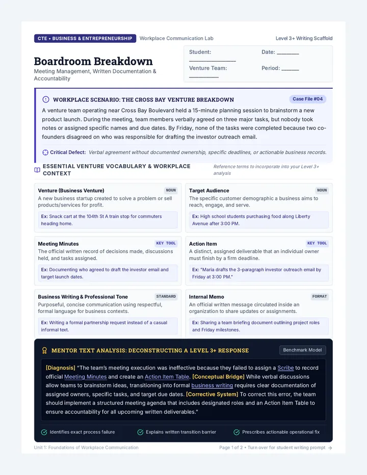 Boardroom Breakdown Worksheet
