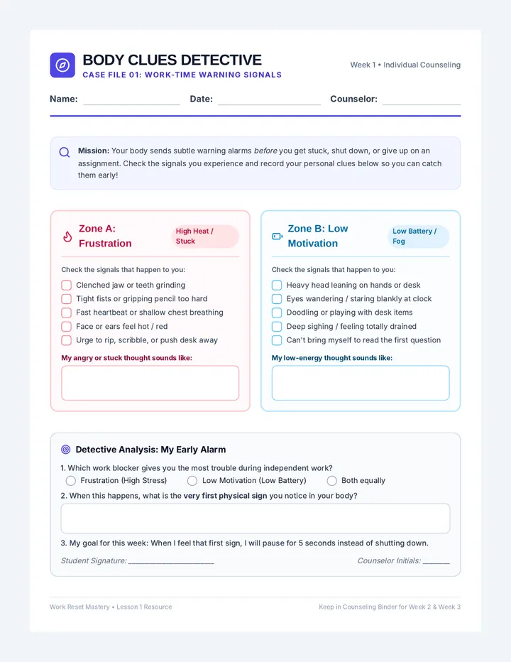 Body Clues Detective Worksheet